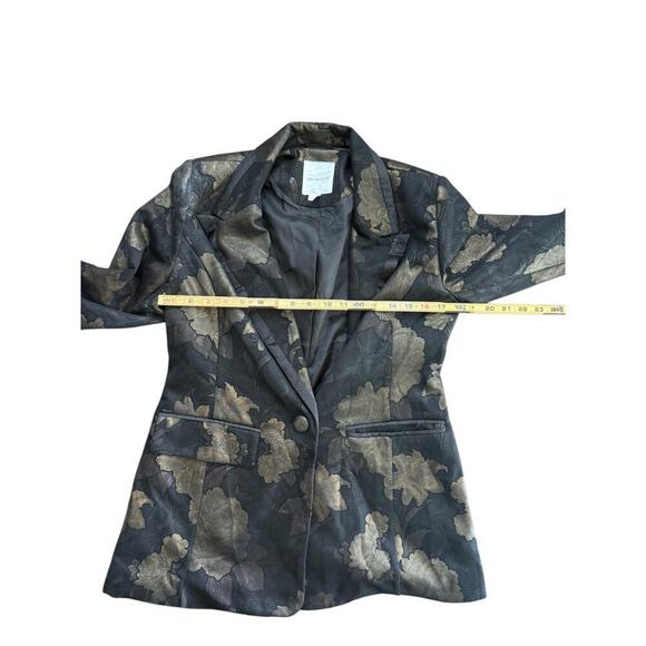 Avec Les Filles Women's Black Copper Floral Jacquard Tuxedo Blazer Jacket Medium - Picture 5 of 7